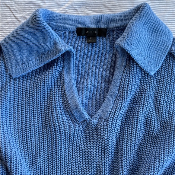 J. Crew Collared Blue Flare Sleeve Women’s Crop Sweater - Picture 2 of 4